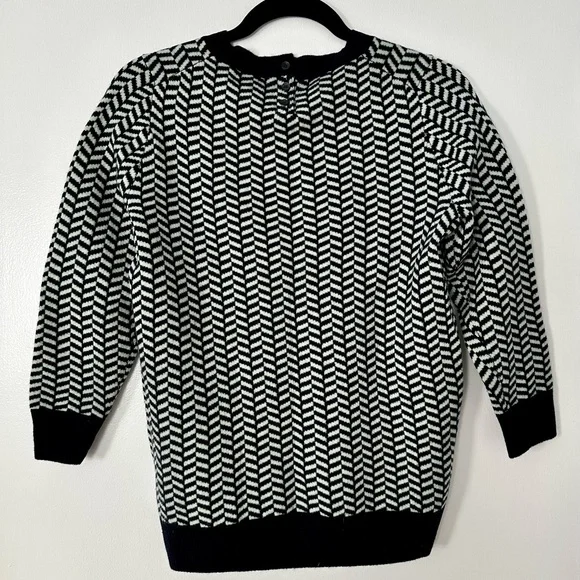 J. Crew Women Italian Cashmere Navy Blue and Mint Green Cropped Sleeve Sweater S - Picture 2 of 9